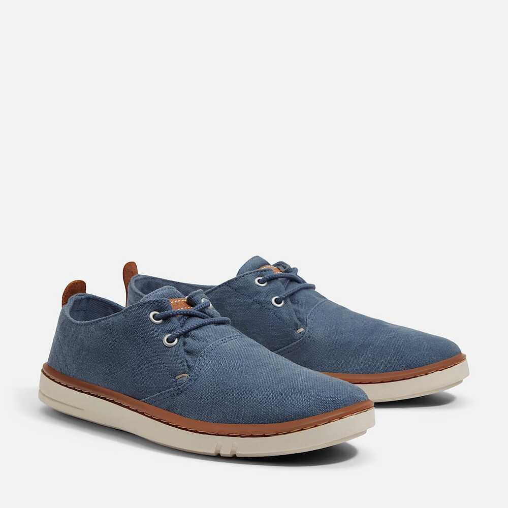 TIMBERLAND MEN'S 7.5 HOOKSET LOW LACE SNEAKER BLUE CANVAS BOAT SHOE TB0A6CNJEP4